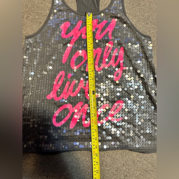 Victoria's Secret Tank Top Racerback. Gray. PINK. Sequins You Only Live Once L - Picture 6 of 8